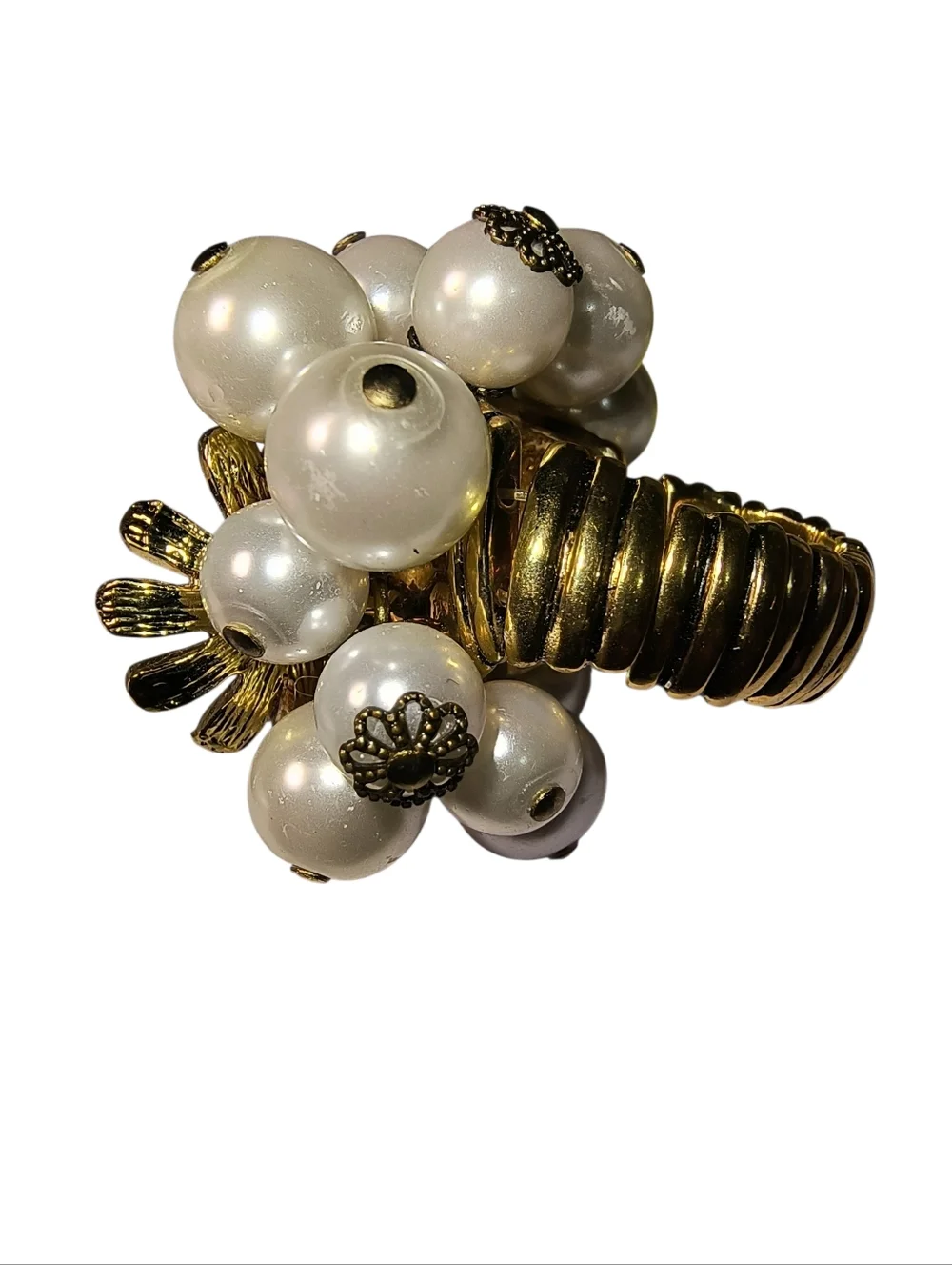 Betsey Johnson Retired Enamel And Faux Pearl Frog And Flower Ring